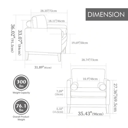 35.4W Modern Reading Chair,Upholstered Accent Chair with Pillows and Wood Legs