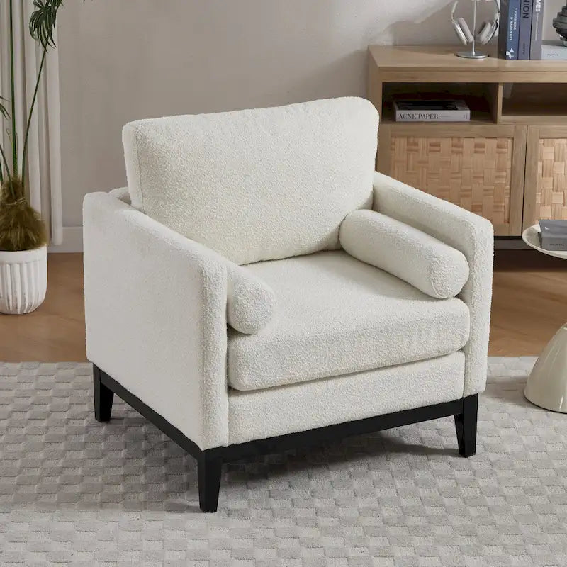 35.4W Modern Reading Chair,Upholstered Accent Chair with Pillows and Wood Legs