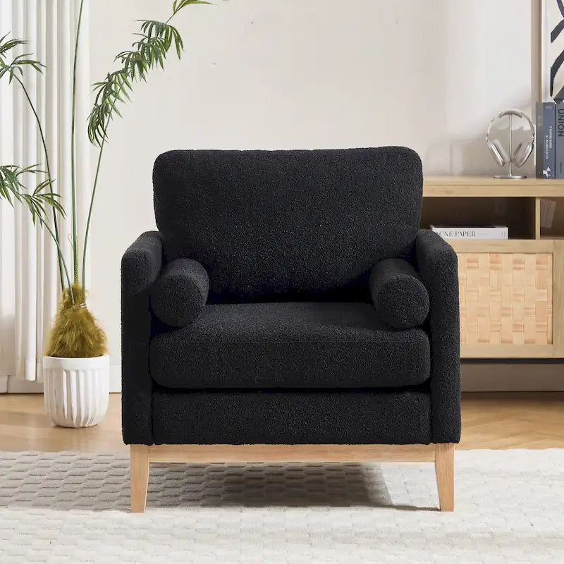 35.4W Modern Reading Chair,Upholstered Accent Chair with Pillows and Wood Legs