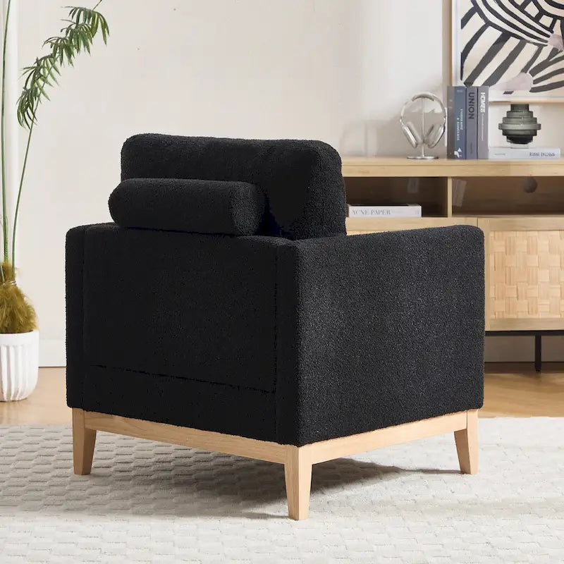 35.4W Modern Reading Chair,Upholstered Accent Chair with Pillows and Wood Legs