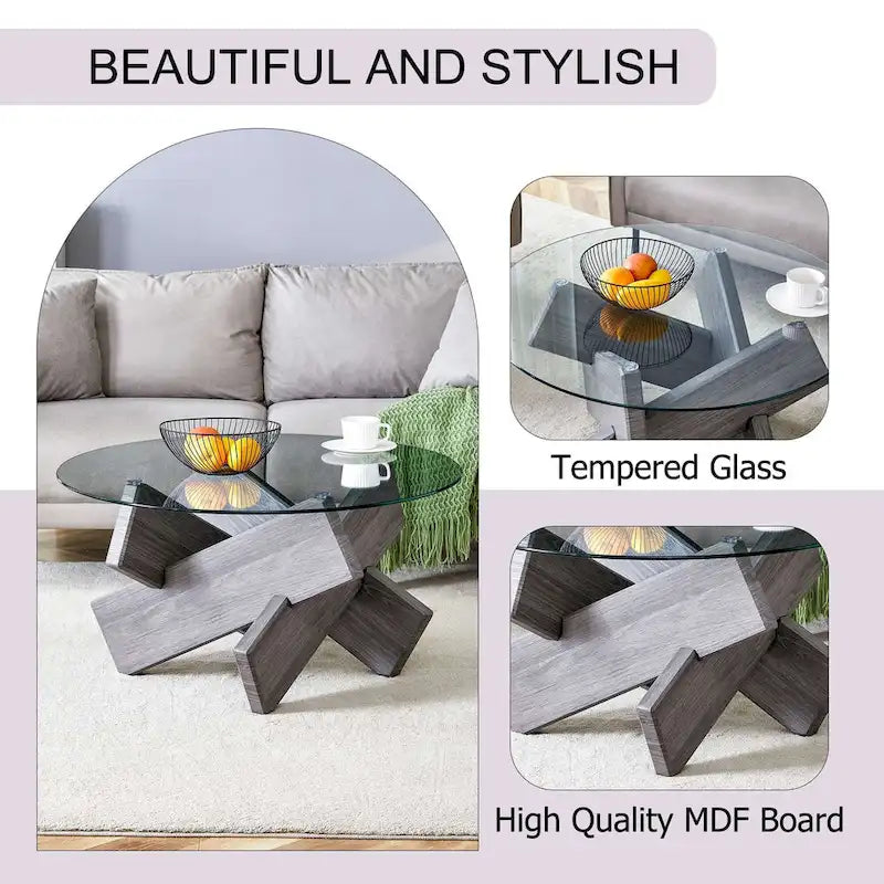 33.4 Modern Round Tempered Glass Table