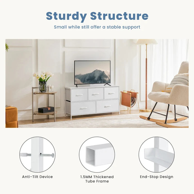 Tall Dresser Storage Tower with 5 Fabric Drawers