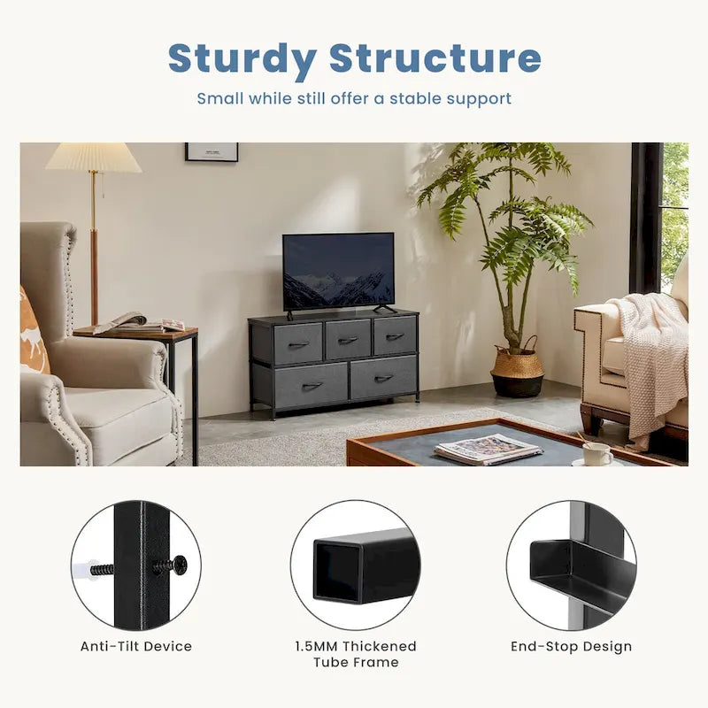 Tall Dresser Storage Tower with 5 Fabric Drawers