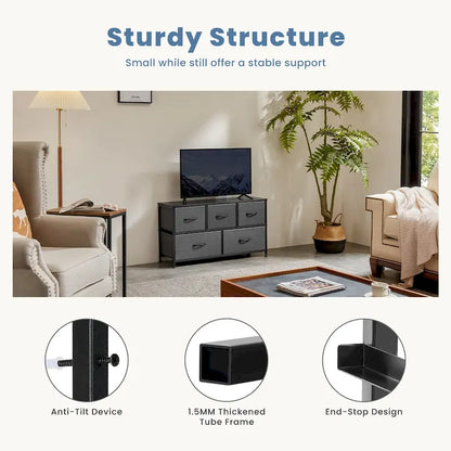 Tall Dresser Storage Tower with 5 Fabric Drawers