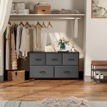 Tall Dresser Storage Tower with 5 Fabric Drawers