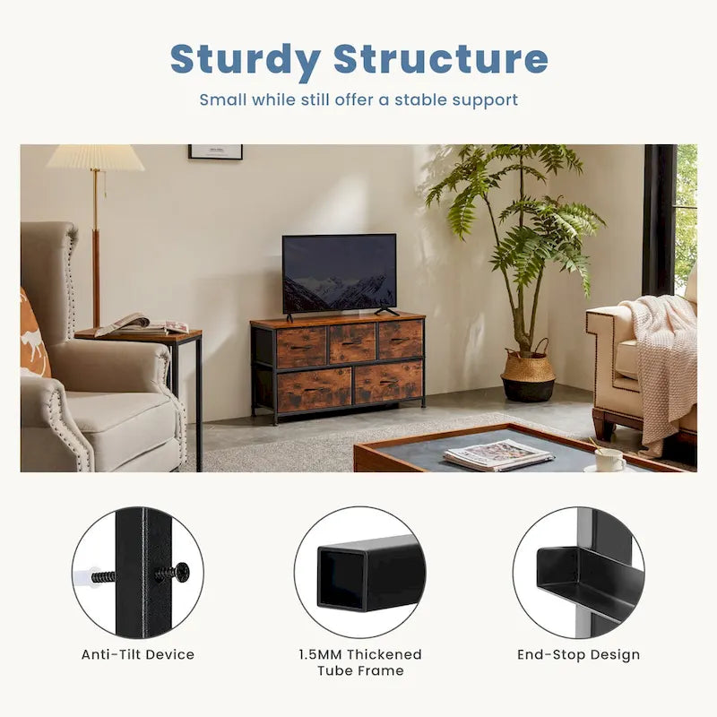 Tall Dresser Storage Tower with 5 Fabric Drawers