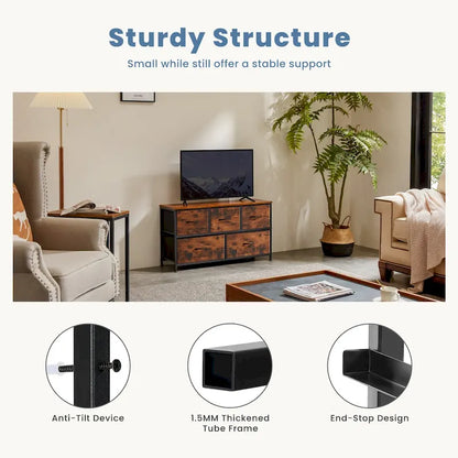 Tall Dresser Storage Tower with 5 Fabric Drawers