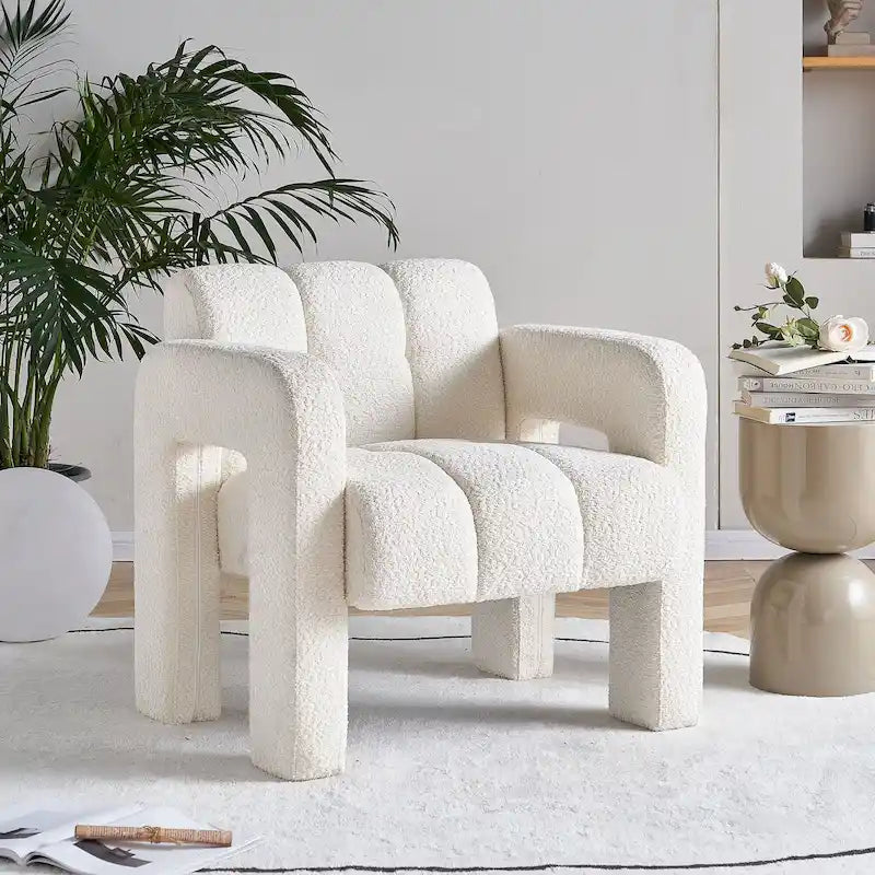 Upholstered Accent Chair 31.10 Wide Boucle Modern Accent Chair Side Chair Comfy Wide Armchair For Bedroom, Living Room