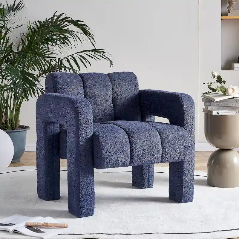 Upholstered Accent Chair 31.10 Wide Boucle Modern Accent Chair Side Chair Comfy Wide Armchair For Bedroom, Living Room