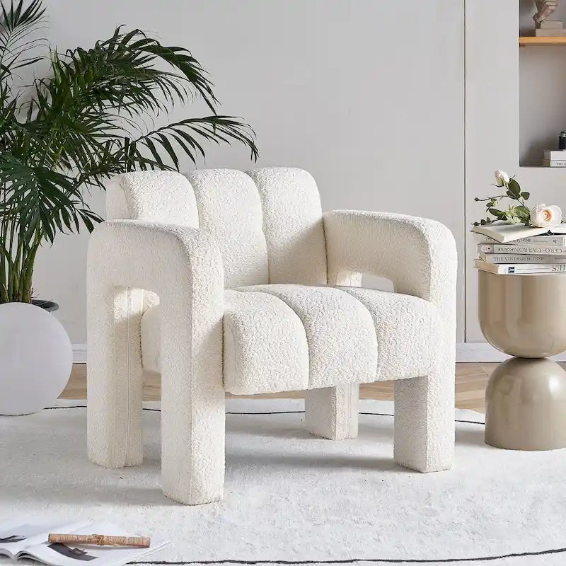 Upholstered Accent Chair 31.10 Wide Boucle Modern Accent Chair Side Chair Comfy Wide Armchair For Bedroom, Living Room