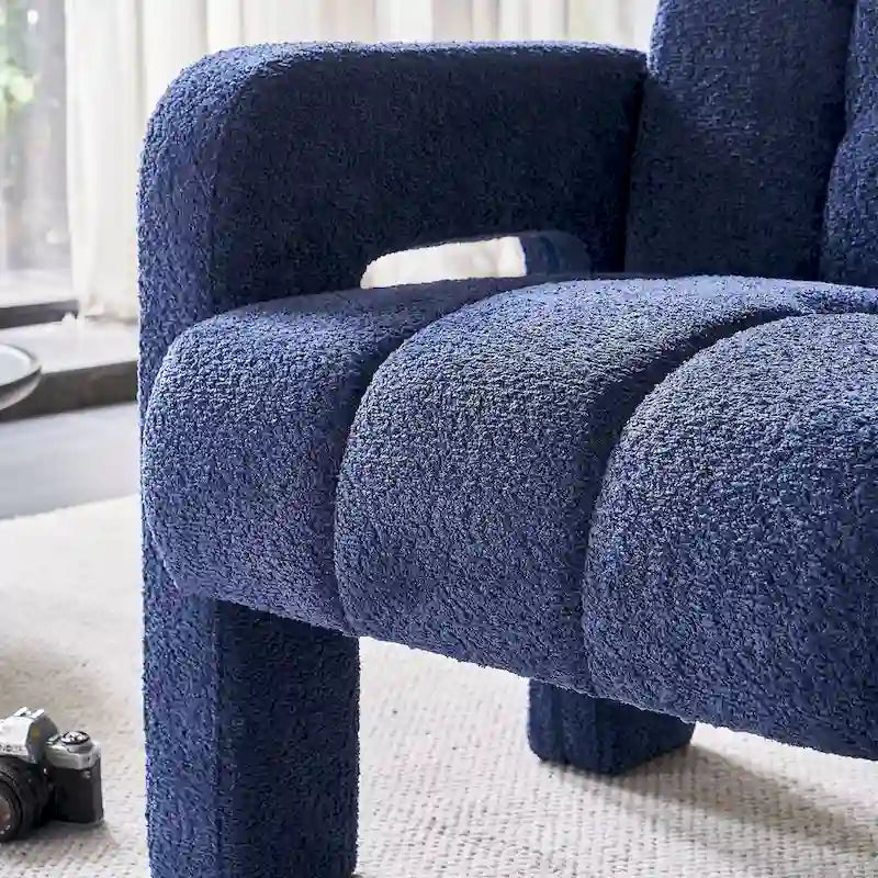 Upholstered Accent Chair 31.10 Wide Boucle Modern Accent Chair Side Chair Comfy Wide Armchair For Bedroom, Living Room