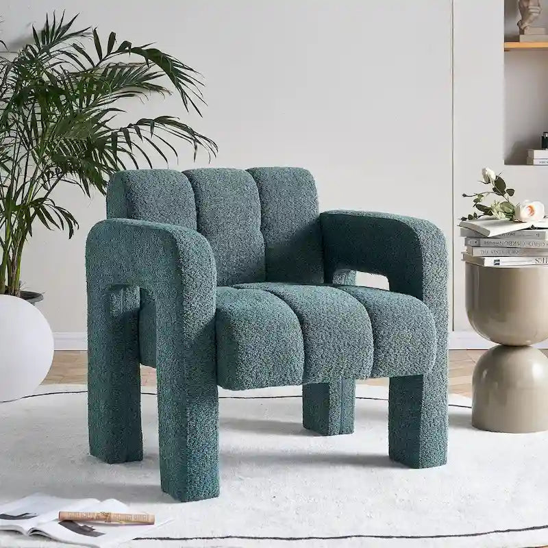 Upholstered Accent Chair 31.10 Wide Boucle Modern Accent Chair Side Chair Comfy Wide Armchair For Bedroom, Living Room