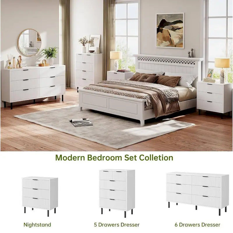 Fluted 5 Drawer Dresser for Bedroom Hallway Entryway