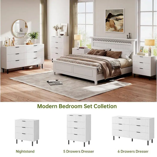 Fluted 5 Drawer Dresser for Bedroom Hallway Entryway