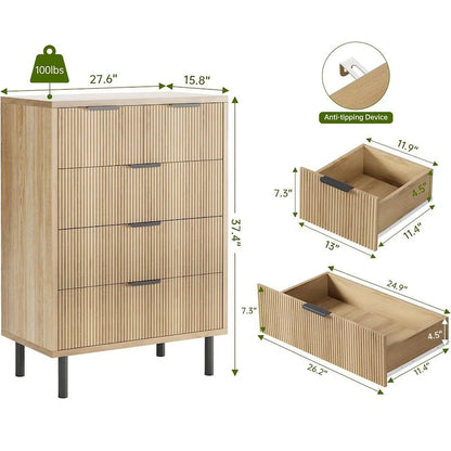 Fluted 5 Drawer Dresser for Bedroom Hallway Entryway