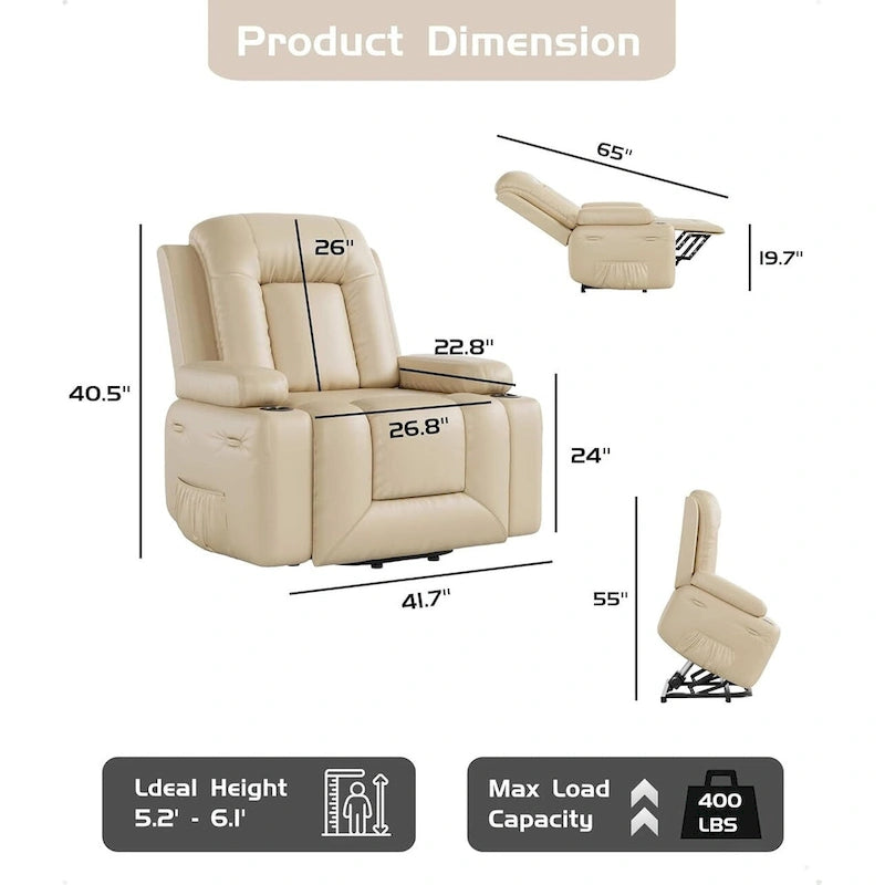 Leather Power Lift Recliner with Heat & Massage
