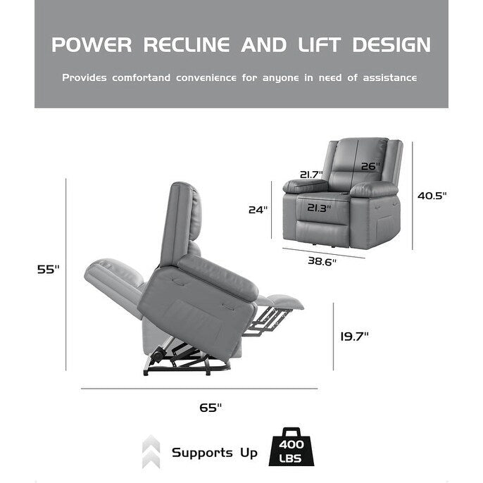 Leather Power Lift Recliner with Heat & Massage