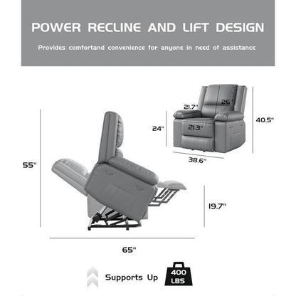 Leather Power Lift Recliner with Heat & Massage