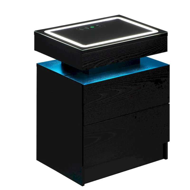 EROMMY LED Nightstand with Charging Station, Floating Bedside Table with Drawers and RGB Lights