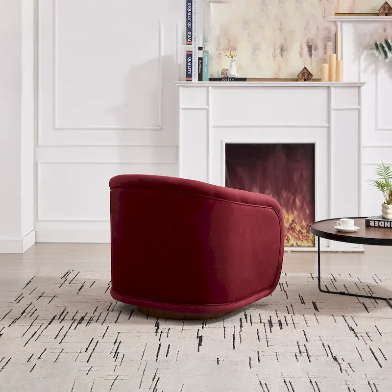 Swivel Accent Chair, 360-degree Swivel Barrel Chair with Velvet Fabric Upholstery, Comfy Pumpkin-Shaped Swivel Chair
