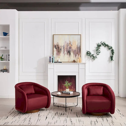 Swivel Accent Chair, 360-degree Swivel Barrel Chair with Velvet Fabric Upholstery, Comfy Pumpkin-Shaped Swivel Chair