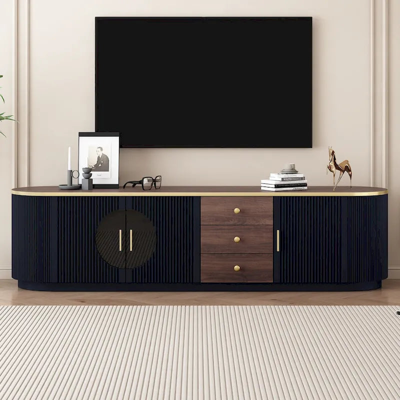 70.8 Modern Minimalist TV Stand for TVs up to 80 Inches, Entertainment Center with 3 Drawers and 1 Shelf Metal Handles