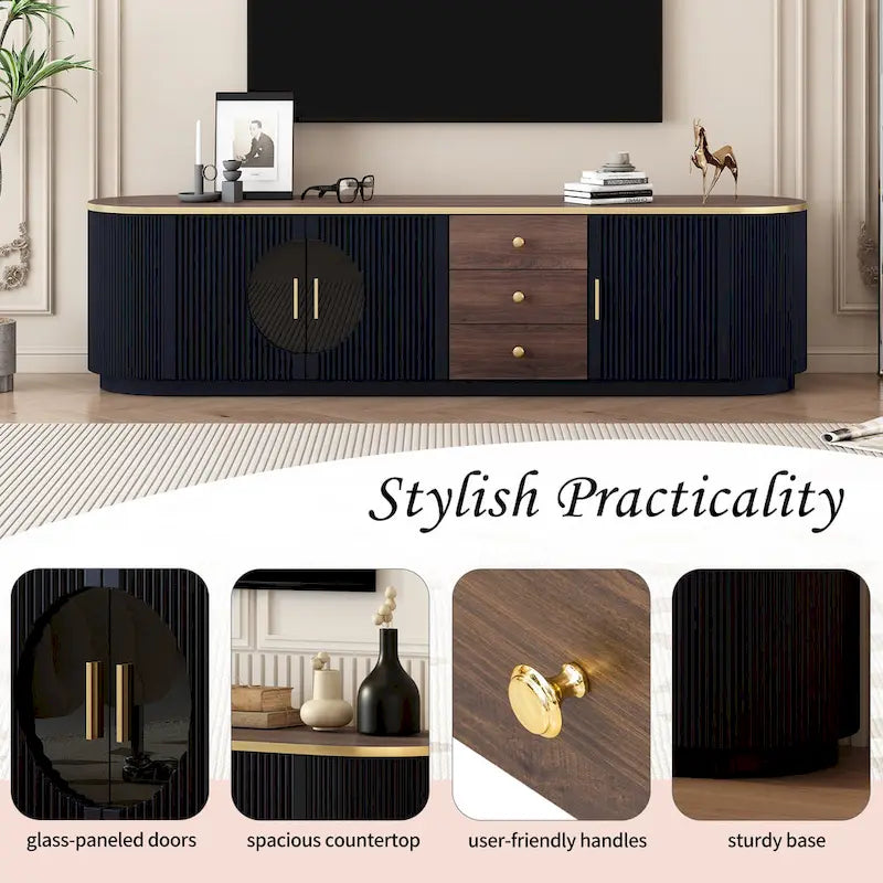 70.8 Modern Minimalist TV Stand for TVs up to 80 Inches, Entertainment Center with 3 Drawers and 1 Shelf Metal Handles