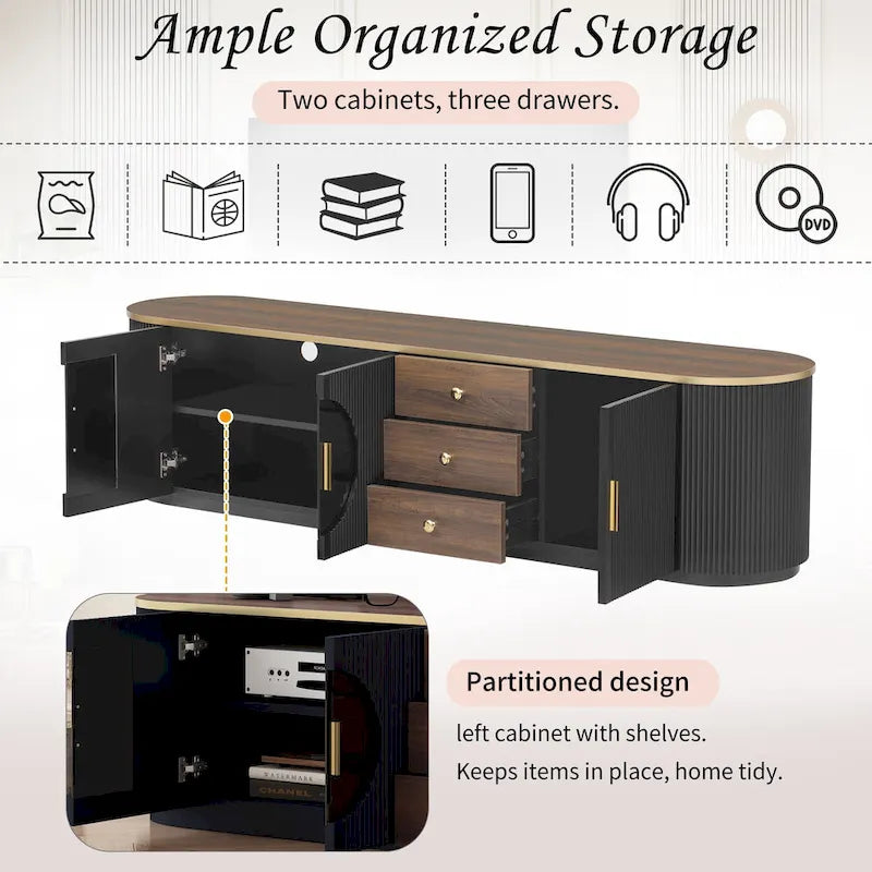 70.8 Modern Minimalist TV Stand for TVs up to 80 Inches, Entertainment Center with 3 Drawers and 1 Shelf Metal Handles