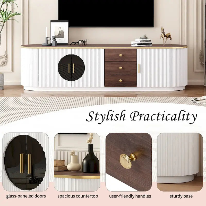 70.8 Modern Minimalist TV Stand for TVs up to 80 Inches, Entertainment Center with 3 Drawers and 1 Shelf Metal Handles