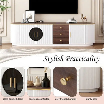 70.8 Modern Minimalist TV Stand for TVs up to 80 Inches, Entertainment Center with 3 Drawers and 1 Shelf Metal Handles