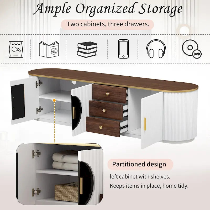 70.8 Modern Minimalist TV Stand for TVs up to 80 Inches, Entertainment Center with 3 Drawers and 1 Shelf Metal Handles