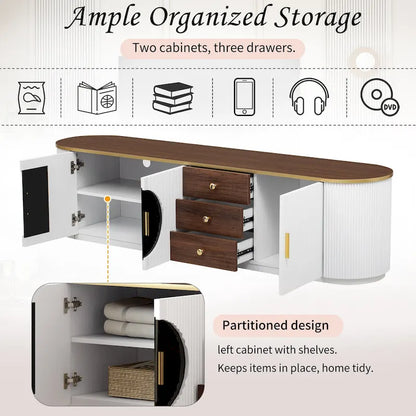 70.8 Modern Minimalist TV Stand for TVs up to 80 Inches, Entertainment Center with 3 Drawers and 1 Shelf Metal Handles