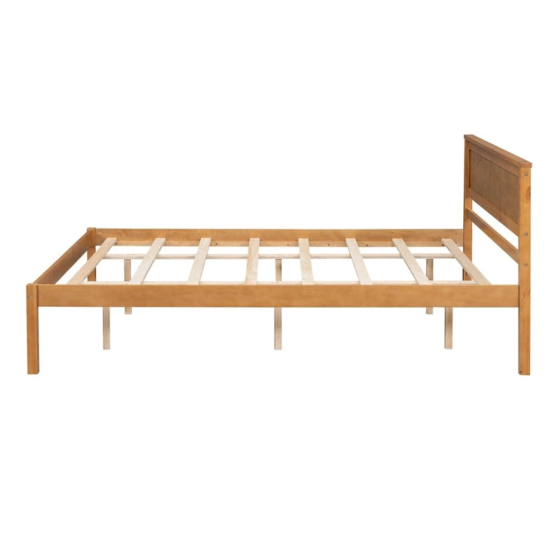 Pine Wooden Platform Bed with Headboard and Wood Slat Support for Bedroom