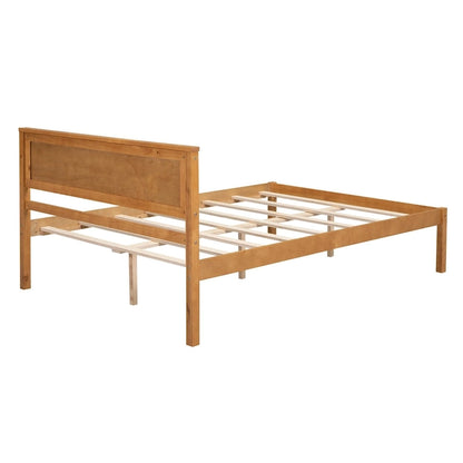 Pine Wooden Platform Bed with Headboard and Wood Slat Support for Bedroom
