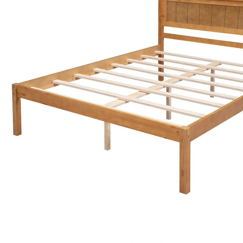 Pine Wooden Platform Bed with Headboard and Wood Slat Support for Bedroom