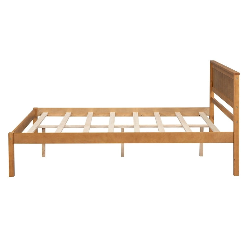 Pine Wooden Platform Bed with Headboard and Wood Slat Support for Bedroom