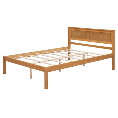 Pine Wooden Platform Bed with Headboard and Wood Slat Support for Bedroom