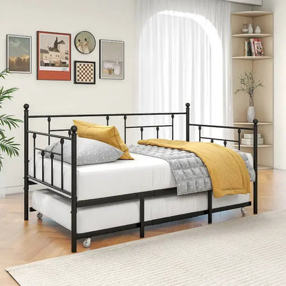 Twin Size Metal Daybed with Trundle for Kids or Guests
