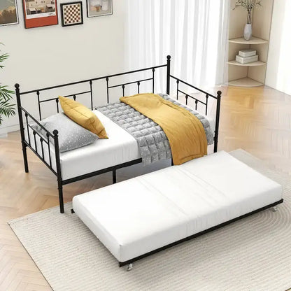 Twin Size Metal Daybed with Trundle for Kids or Guests