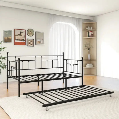 Twin Size Metal Daybed with Trundle for Kids or Guests