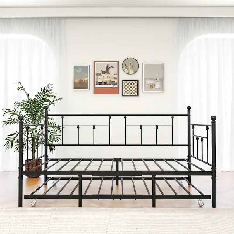 Twin Size Metal Daybed with Trundle for Kids or Guests
