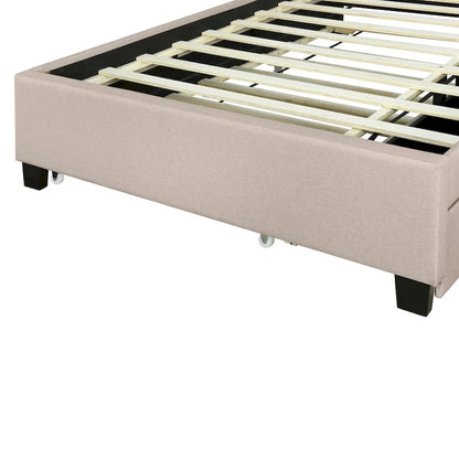 Beige Full Size Upholstered Platform Bed with Storage Headboard,Twin XL Size Trundle and 2 drawers