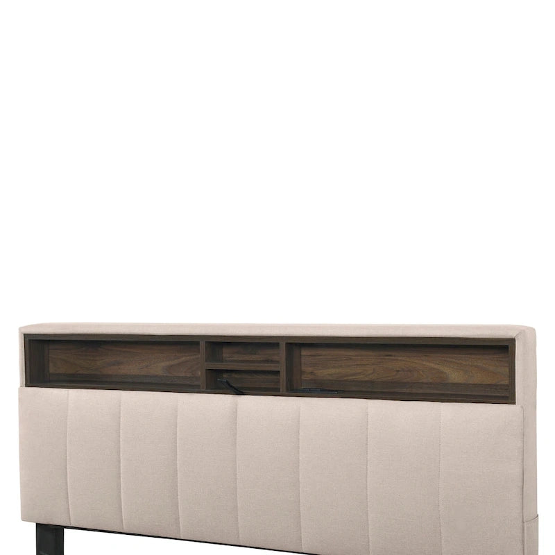 Beige Full Size Upholstered Platform Bed with Storage Headboard,Twin XL Size Trundle and 2 drawers