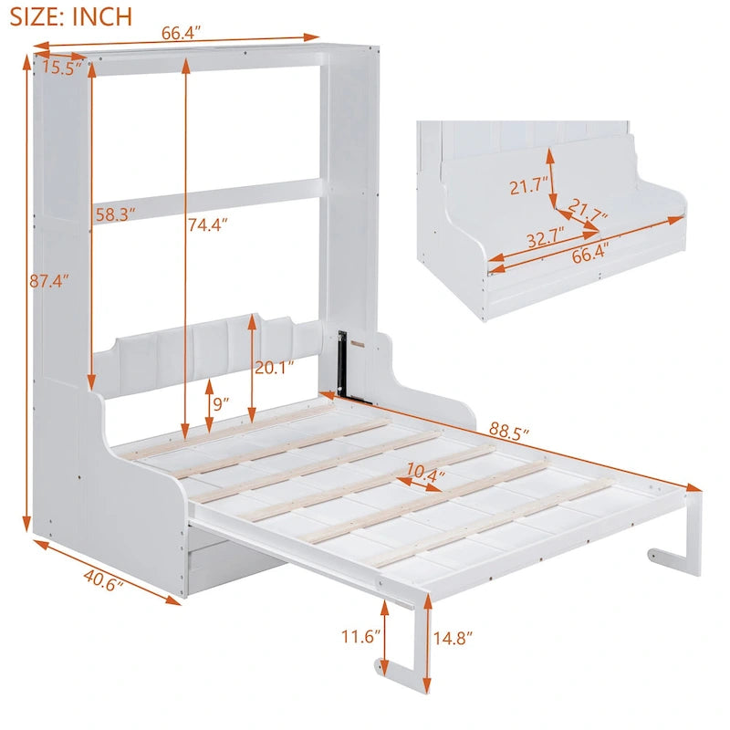 White Modern Queen Murphy Bed with Cushion