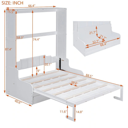 White Modern Queen Murphy Bed with Cushion