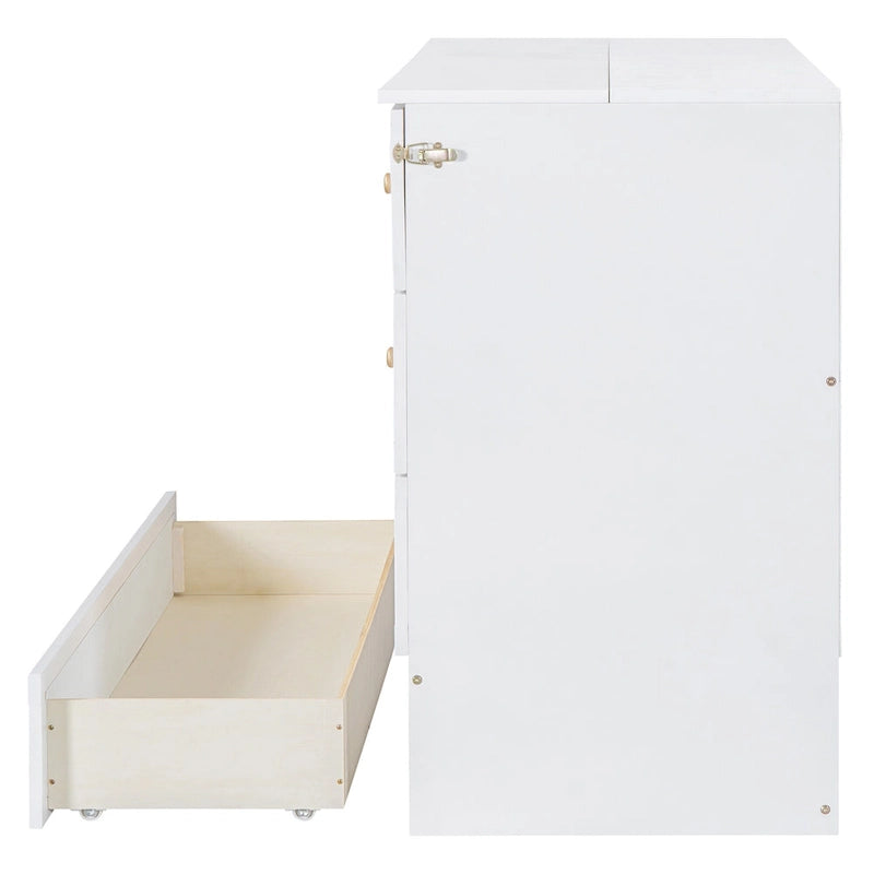 White Queen Size Modern Style Murphy Bed with Versatile Storage Large Drawers for Bedroom