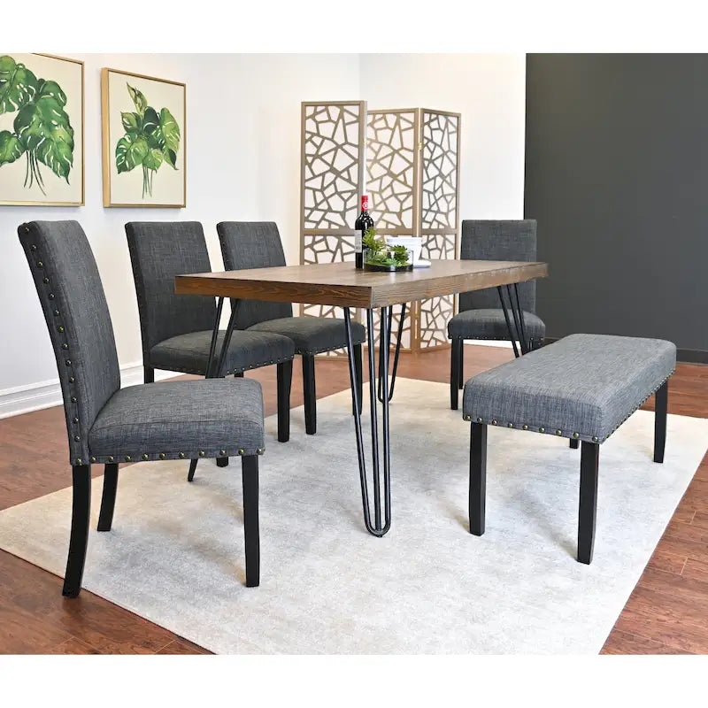 6-Piece Industrial Dining Set with Rectangular Table & Linen Chairs