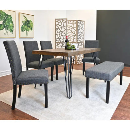 6-Piece Industrial Dining Set with Rectangular Table & Linen Chairs