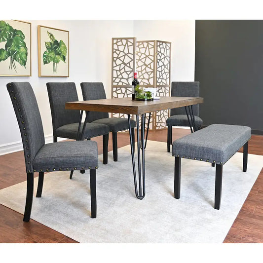 6-Piece Industrial Dining Set with Rectangular Table & Linen Chairs