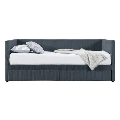 Grey Corduroy Twin Daybed with Drawers and Wood Slat Support